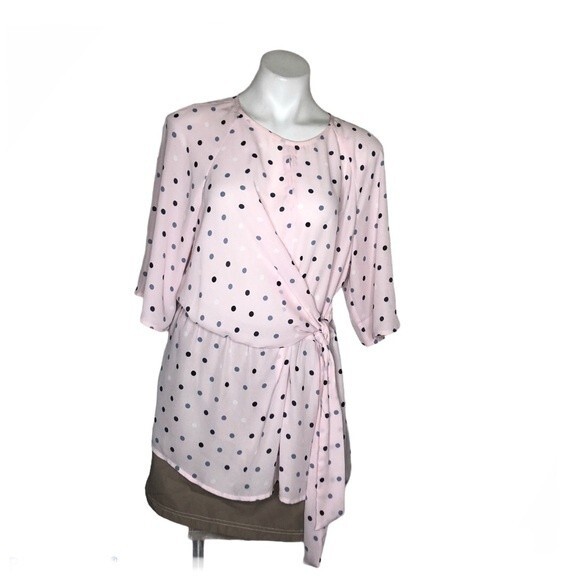 LANE BRYANT Faux Wrap Pink Polka Dot Top Surplice Neckline Womens Size 14 - Picture 9 of 9